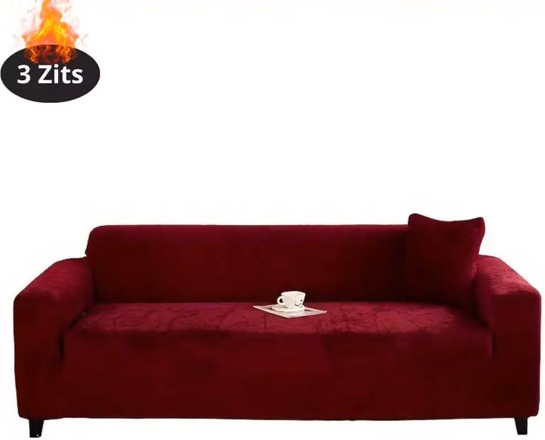 Bovista Bankhoes Bankbeschermer voor 3 Zits Sofa - Stretch Pluche - Bordeauxrood