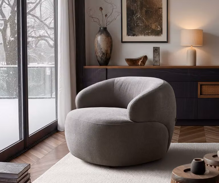 DELIFE Fauteuil Nova Lounge Stoel in Grijs met Structuurstof B/D/H: 88 x 88 x 68 cm