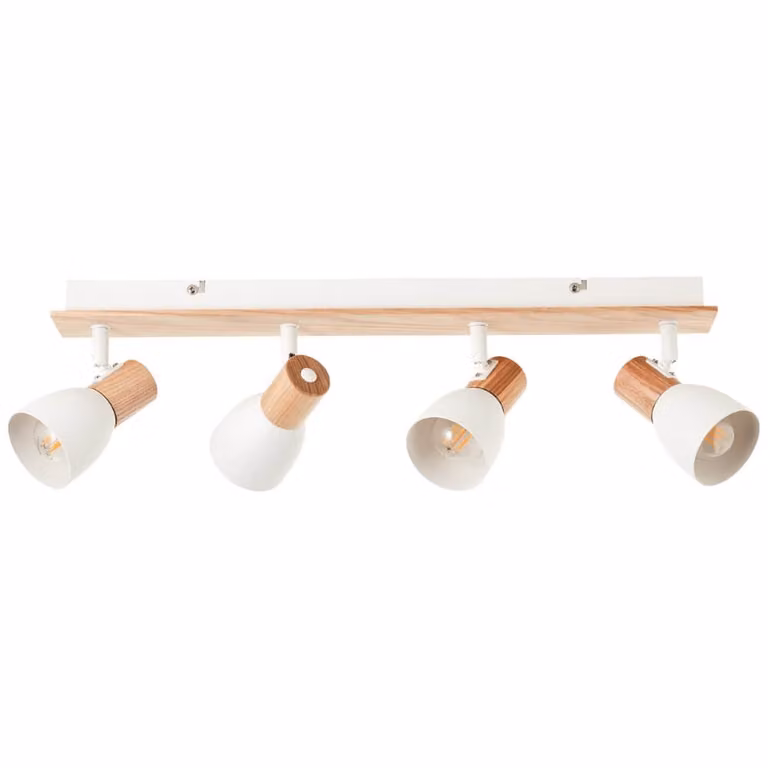 Brilliant Daintree Plafondlamp 4-lichts wit/bruin metaal en hout B/D/H: 58 x 17 x 7 cm