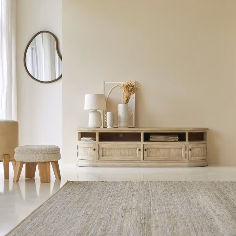 Tikamoon Celeste Tv-meubel van grenenhout - Beige - B: 180 cm, D: 50 cm, H: 80 cm