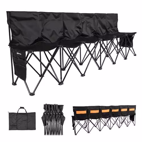 VEVOR Draagbare opvouwbare bank voor 6 personen met rugleuning en opbergvakken, zwart, B/D/H: 245 x 45 x 82 cm