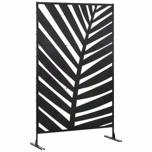 Outsunny Ruimteverdeler 3-delig Balkon Zichtscherm met Bananenbladpatroon, Zwart, B/D/H: 122 x 198 cm