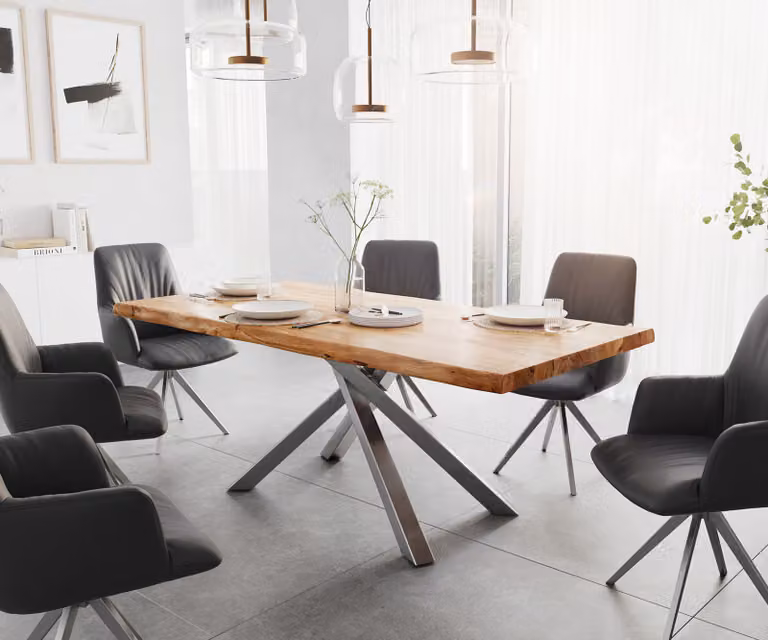 DELIFE Eettafel Edge XL, Acacia hout, Bruin en Zilver, B/D/H: 200 x 100 x 75,5 cm