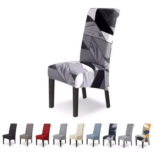 Lydevo XL Stretch Stoelhoezen Set van 6 Geometrisch Zwart