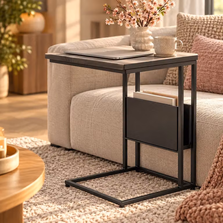 By Boo Bijzettafel Slider zwart modern met sled base