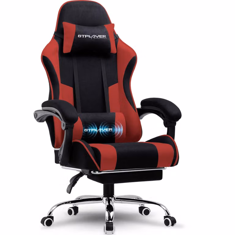 GTPLAYER Ergonomische Gaming Stoel met Lendensteunmassage, Voetsteun en Hoofdsteun