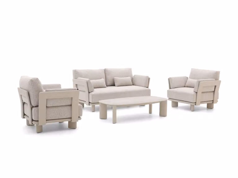 Bellagio loungeset voor 4 personen met beige kussens en aluminium frame
