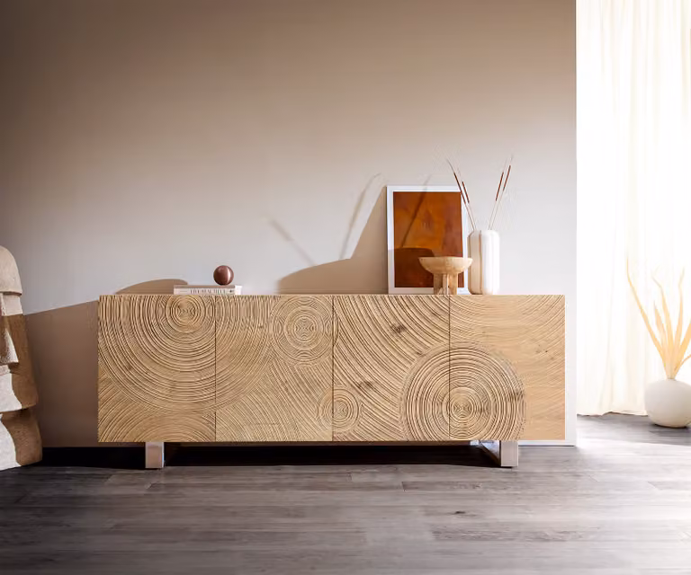 DELIFE Dressoir Ashara Modern Eiken Natuur met 3D-effect en Geborsteld RVS, Breedte: 200 cm