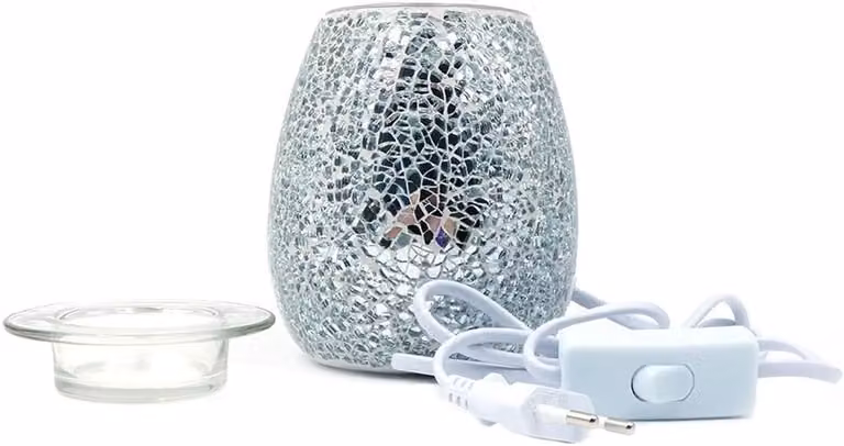 Allecto Kandelaar van gehard glas met mozaïekdesign en geurverspreider voor wierook - Blauw