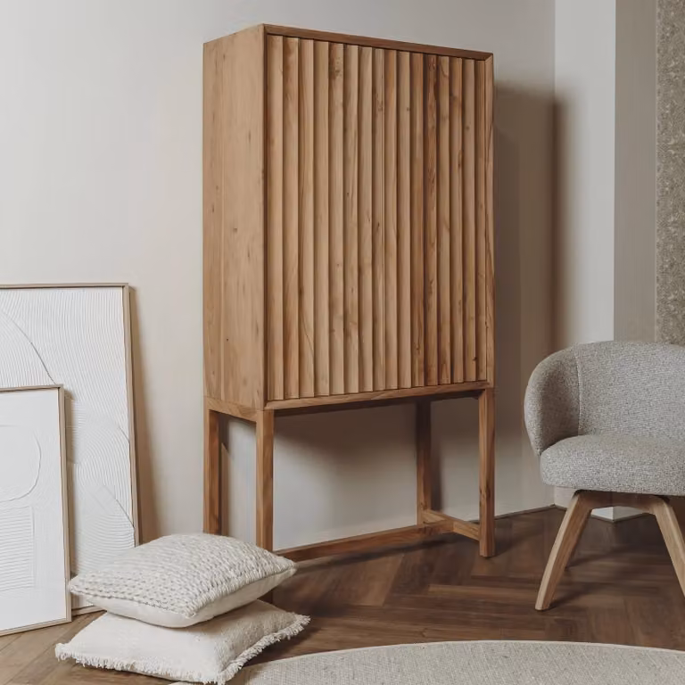 Tower Living Crotone Opbergkast van Acaciahout in Bruin, Scandinavische Stijl, B/D/H: 90 x 45 x 180 cm