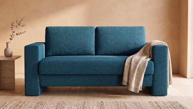 BRUNO slaapbank Kubus in petrol-turquoise met massief houten frame en boxspringcomfort, 140 cm
