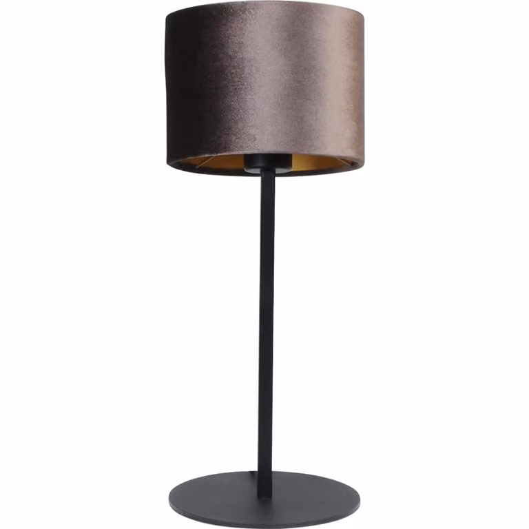 Masterlight Venus tafellamp met zwarte metalen voet en bruine stoffen lampenkap