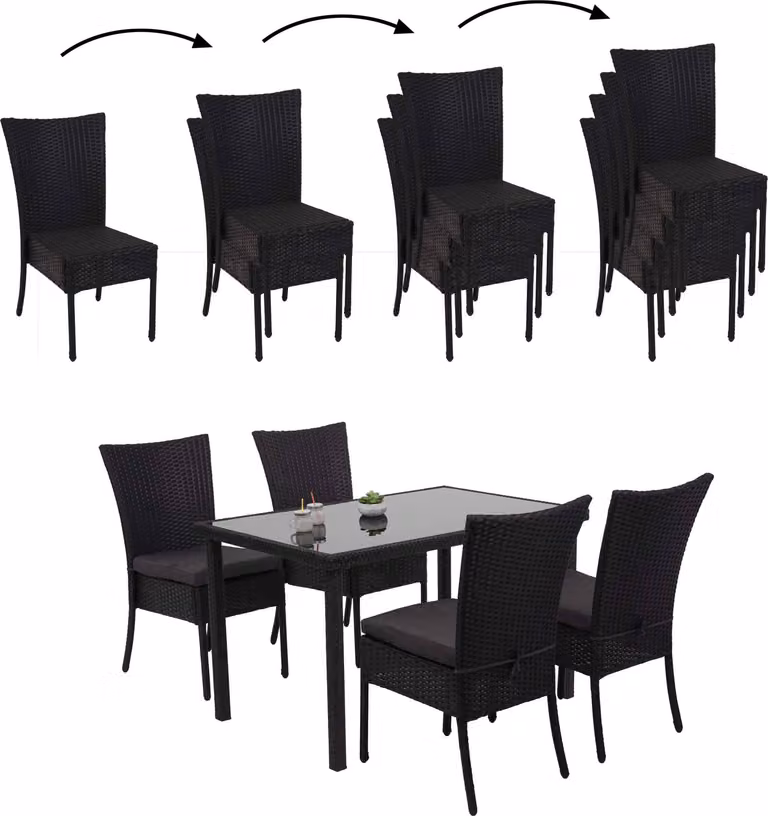 Mendler Poly-Rattan lounge set HWC-G19 voor balkon of tuin, zwart met donkergrijze kussens, B: 120 cm, D: 75 cm, H: 90 cm