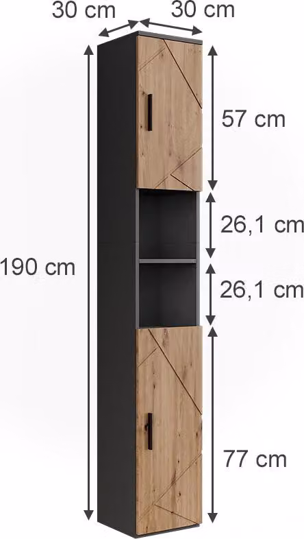 Vicco Irma Hoge kast met 2 deuren, Antraciet/Goudkleurig Eiken, Hoogte: 190 cm