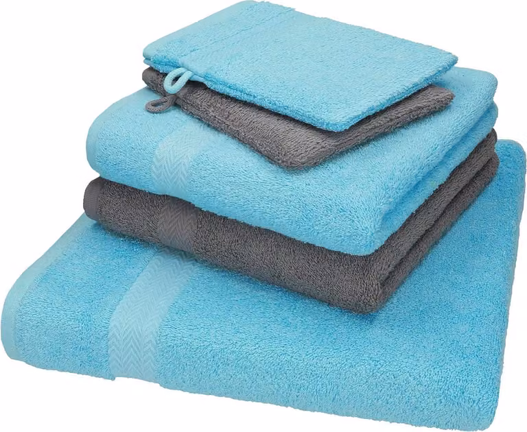 Set van 5 badhanddoeken van 100% katoen in turquoise en grijs