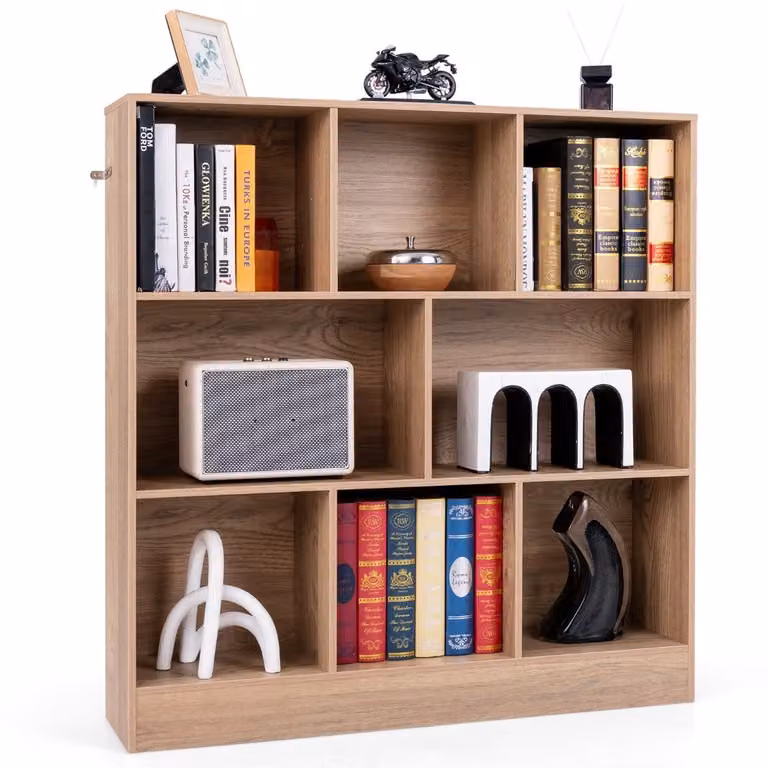 SureDeal Boekenkast Vaks Niveau Vrijstaand in Naturel met Anti-kantelset, B/D/H: 100 x 24 x 104 cm