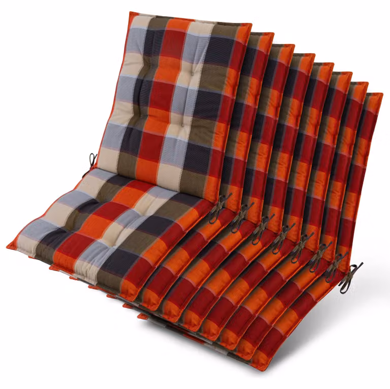 Beautissu set van 8 zonnedekpads Niederlehner, oranje-beige geruit, 105 x 50 x 8 cm