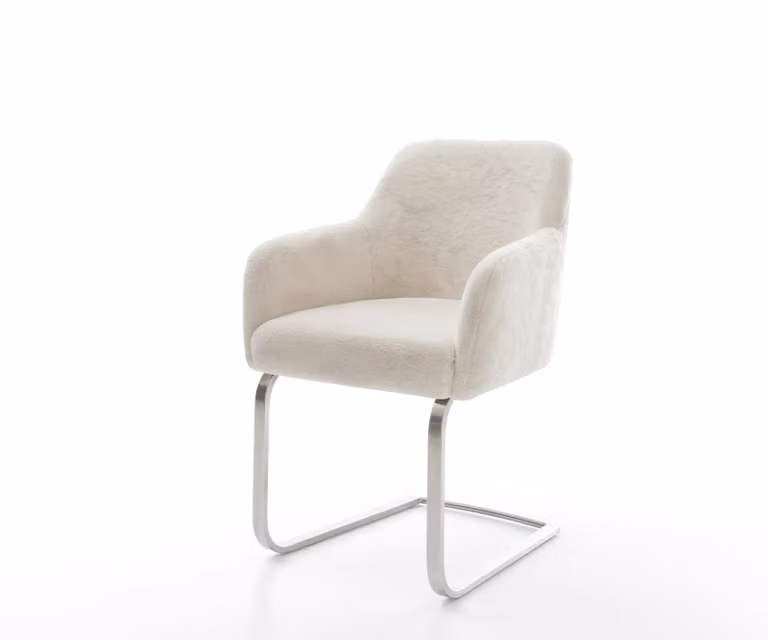 DELIFE Greg-Flex Sledemodel Stoel met Velvet Bekleding in Crème-Wit en Zilver met Roestvrij Stalen Onderstel