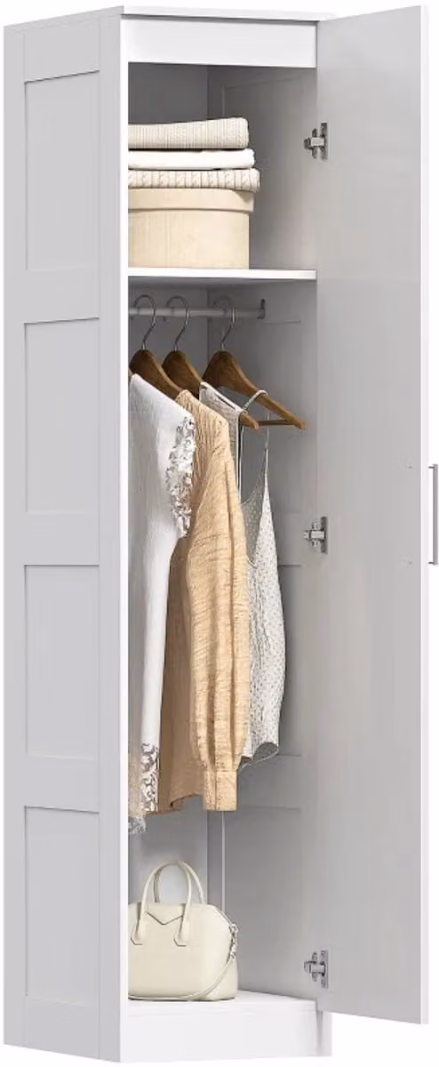 Multifunctionele hoekkast met deuren en kledingroede - Wit - B: 40 cm, D: 52 cm, H: 180 cm