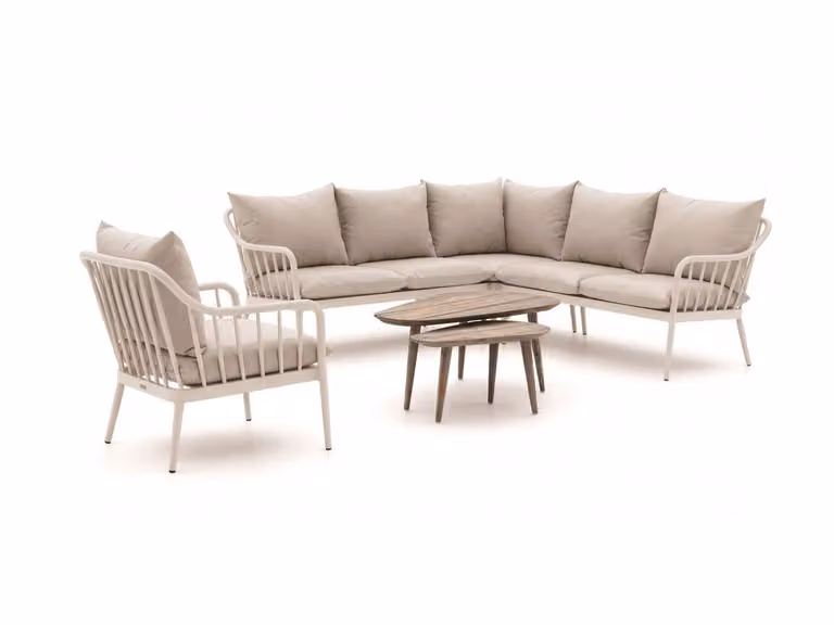 Manifesto Furniture Hoek loungeset voor 6 personen met beige kussens en aluminium frame