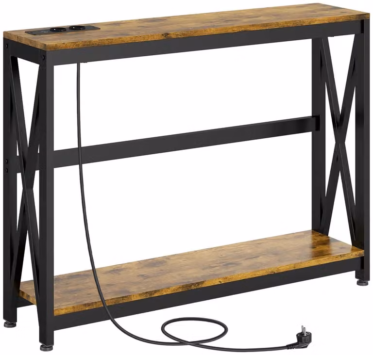 Roossentials Consoletafel Industrieel met Laadstation - Rustiek Bruin - Hout