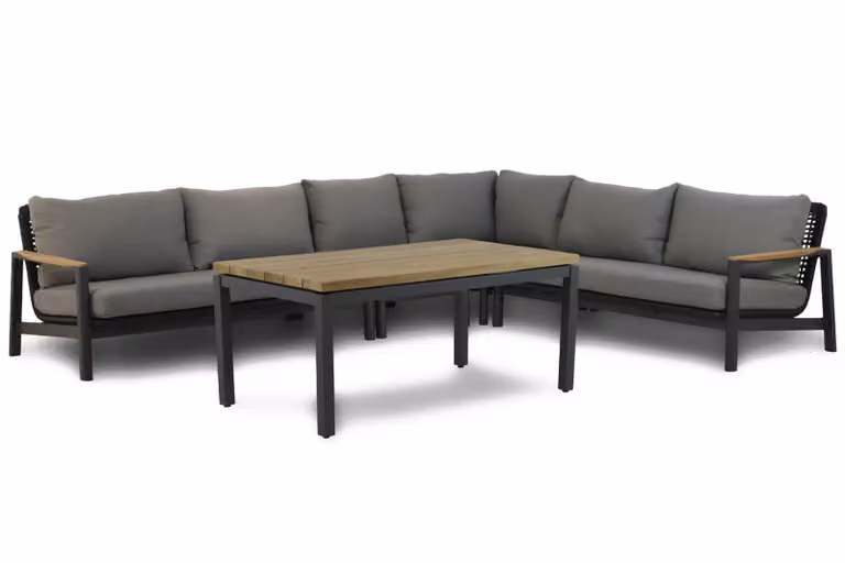 Coco Ralph/Riviera 5-delige hoek loungeset met aluminium en teak in grijs, 140 cm