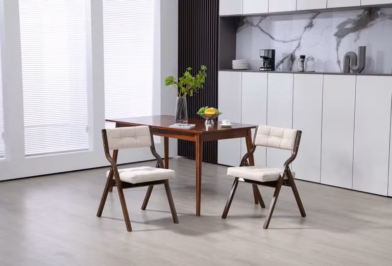STILVORA Set van 2 Inklapstoelen met Gestoffeerde Zitting en Rugleuning - Hout Crème - B/D/H: 48 x 61 x 77 cm
