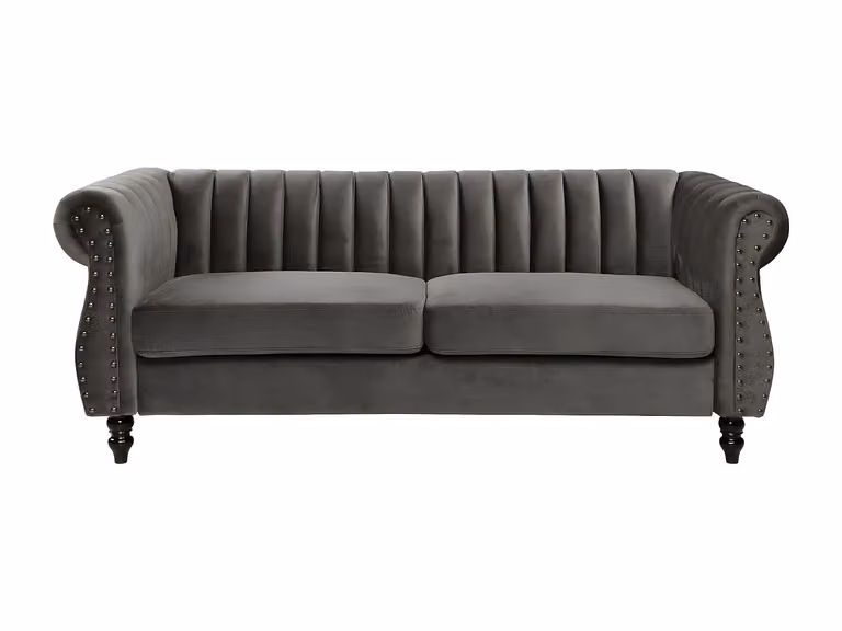 Driezitsbank Chesterfield TRUMBO van fluweel - Antraciet/Grijs