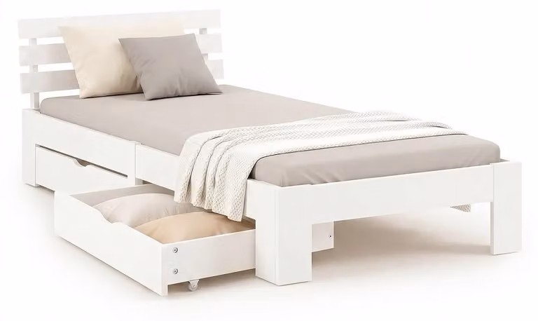 Homestyle4u Enkelbed van massief grenenhout met 2 lades, Wit, B/D/H: 90 x 200 cm