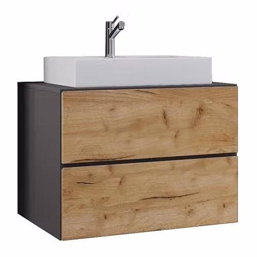 VCM Lendas Badkamermeubelset met wastafel, 2-delig, Eiken/Antraciet/Grijs, Breedte: 60 cm