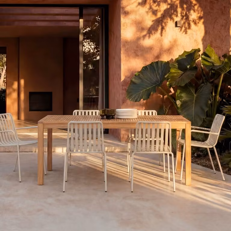 Tikamoon Teo Tuinset voor 6 personen van massief teak en metaal - Beige/Bruin