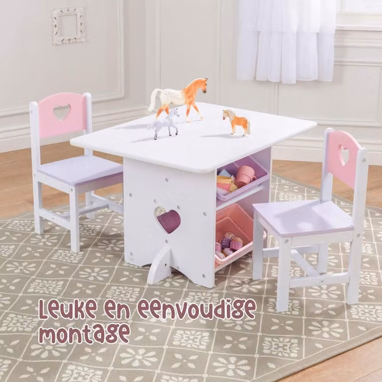 Aurixi Kindertafel met stoeltjes en opbergruimte - Wit/Lavendel - B: 31 cm, D: 23 cm, H: 20 cm