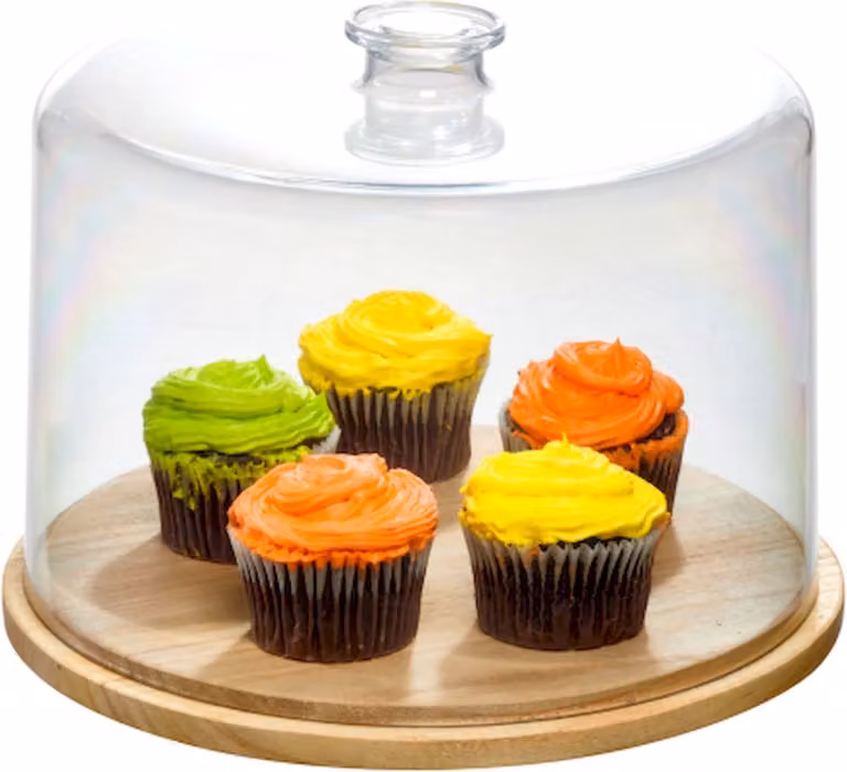 iDesign Rosanna Pansino Cakekoepel met Houten Voet - Transparant - B: 27,3 cm, D: 27,3 cm, H: 20,3 cm