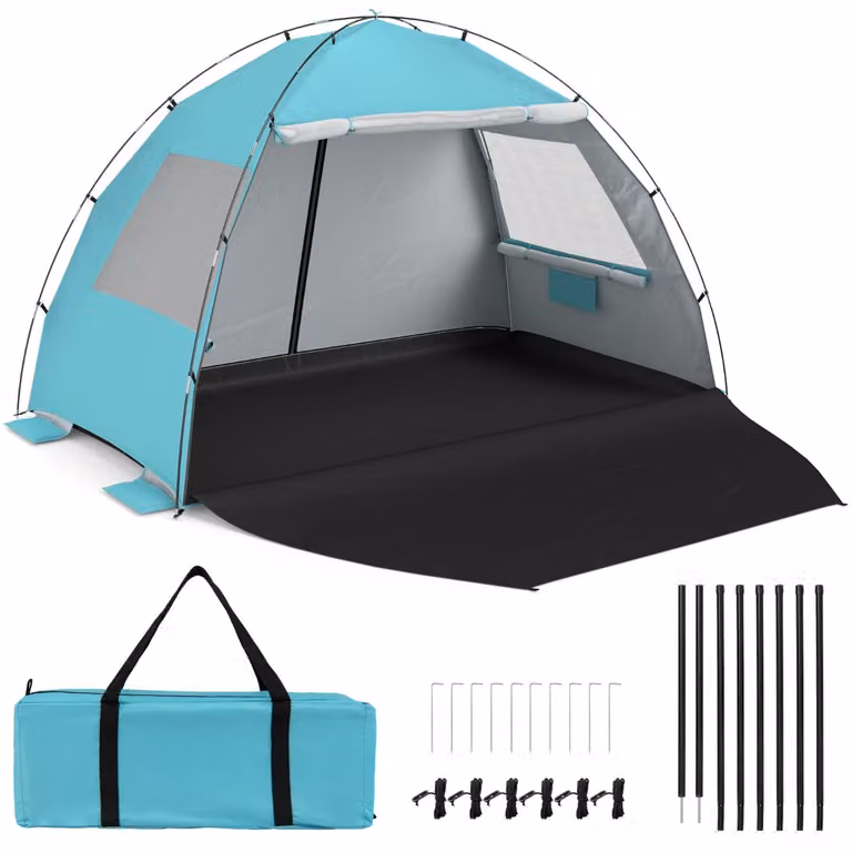 Costway Strandtent met Luifel voor 5-6 of 3-4 Personen, Blauw, Maat L