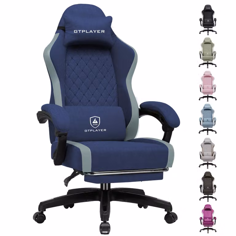 GTPLAYER Gaming Stoel - Ergonomische bureaustoel met ademend materiaal en voetsteun - Blauw
