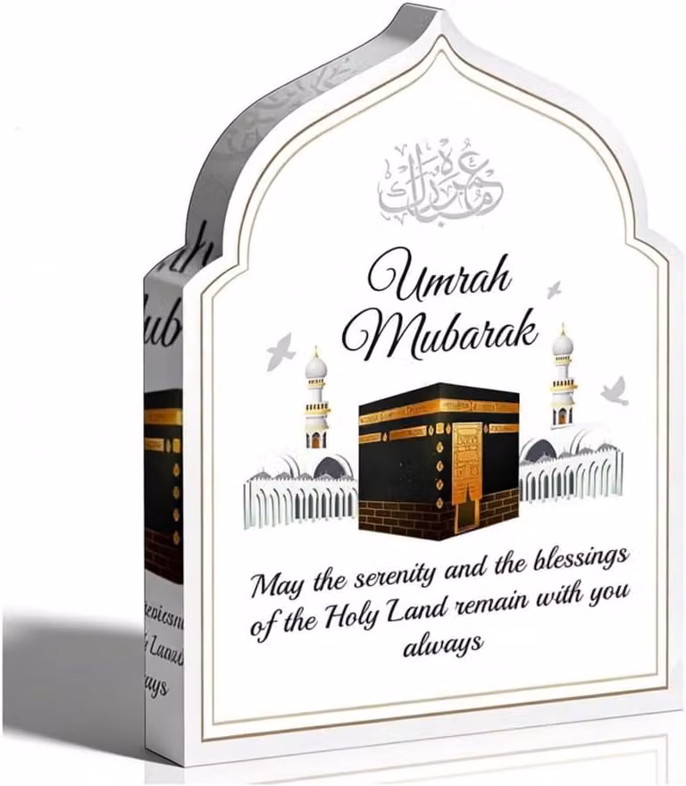 Persoonlijk Gegraveerde Acryl Plaque voor Umrah en Hajj - Unieke Ramadan en Eid Decoratie - 11,6 x 8,4 cm