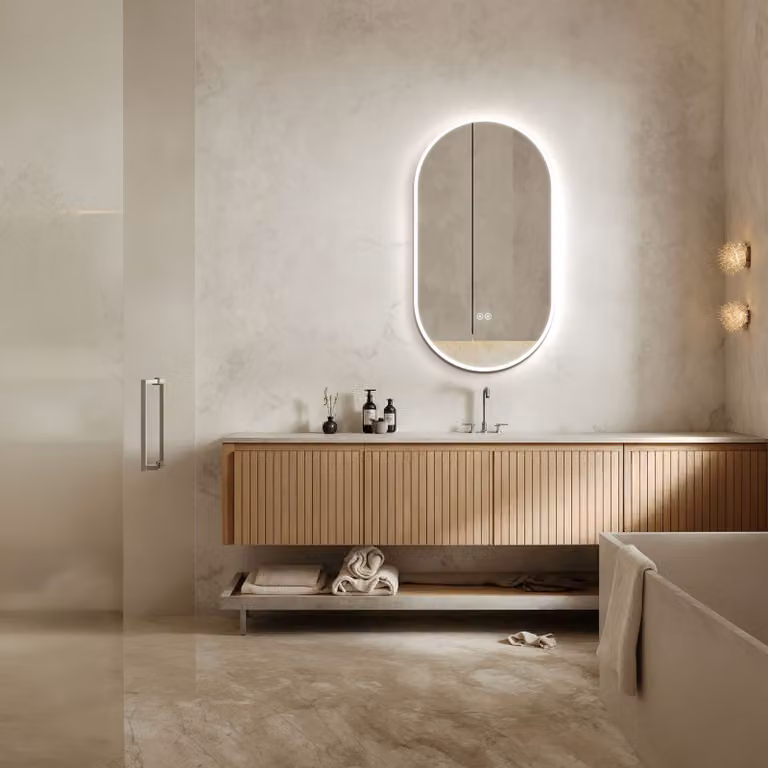 PonteSino Ovaal Badkamerspiegel met Directe LED-verlichting en Anti-condens, B/D/H: 60 x 100 cm