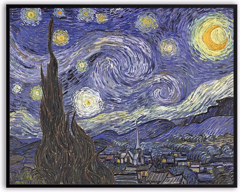 Canvas poster Vincent van Gogh De Sterrenhemel met fotolijst en glas, 50 x 70 cm