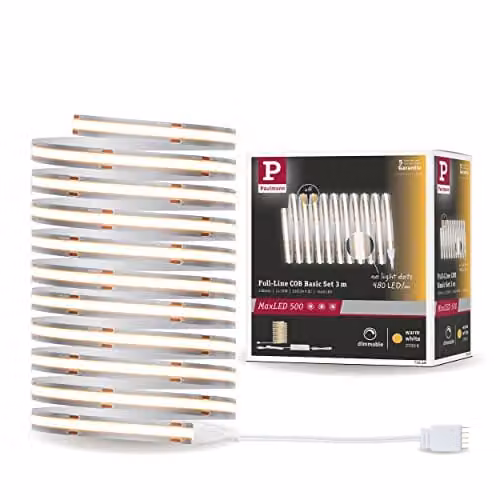 Paulmann MaxLED 500 COB LED-strip basisset, warm wit, 3m, zilver