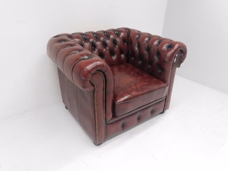 Chesterfield fauteuil Springfield Antiek Leder Burgundy Bordo rood