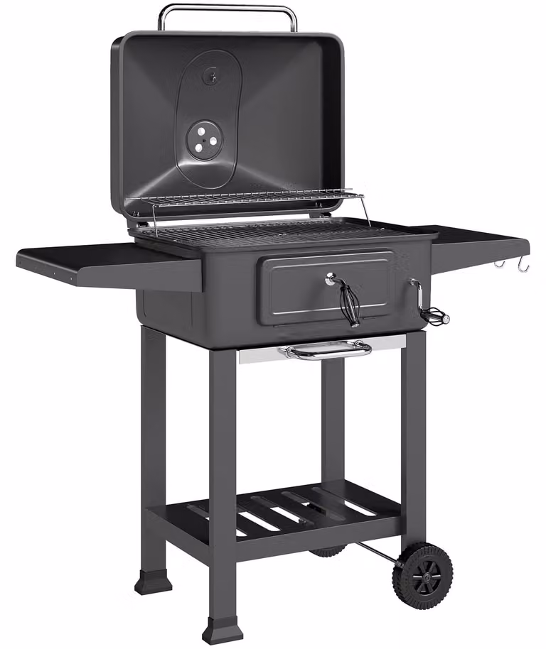 Outsunny houtskoolgrill barbecue en smoker met deksel en verstelbare hoogte voor in de tuin