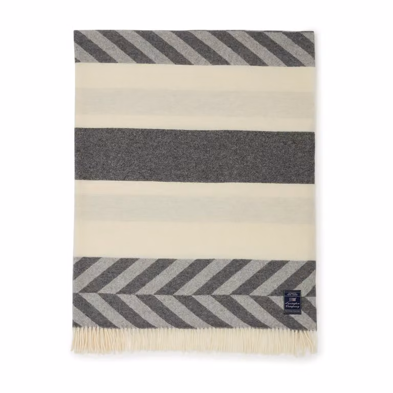 Lexington Plaid van gerecycled wol met visgraatmotrood in grijs en gebroken wit, 130 x 170 cm