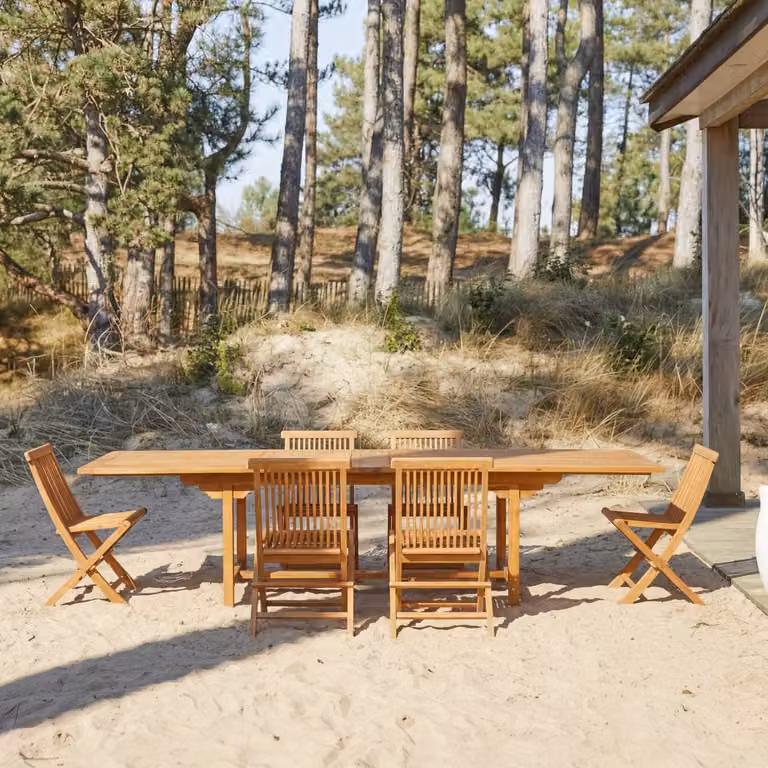 Tikamoon Capri Tuinset met 6 Stoelen - Rechthoekig - Bruin - Massief Acaciahout