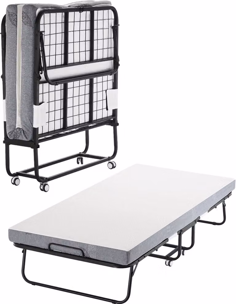 Wit Eenpersoons Opklapbed met Traagschuimmatras en Metalen Frame, B/D/H: 96,5 x 35 x 115,8 cm