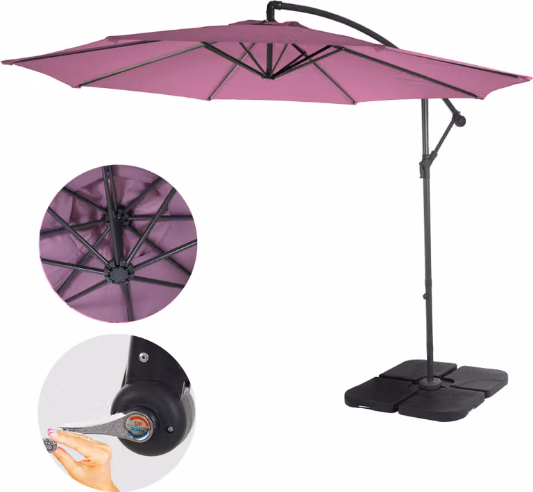 Mendler Ampelscherm Acerra Kantelbaar met Standaard, Lavendel-rood, Diameter: 3 meter