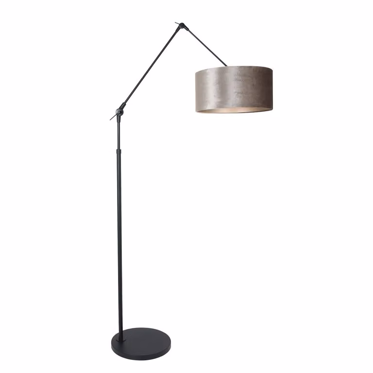 Steinhauer Prestige Chic vloerleeslamp zwart met zilveren en beige velours kap, Hoogte: 210 cm, Diameter kap: 40 cm