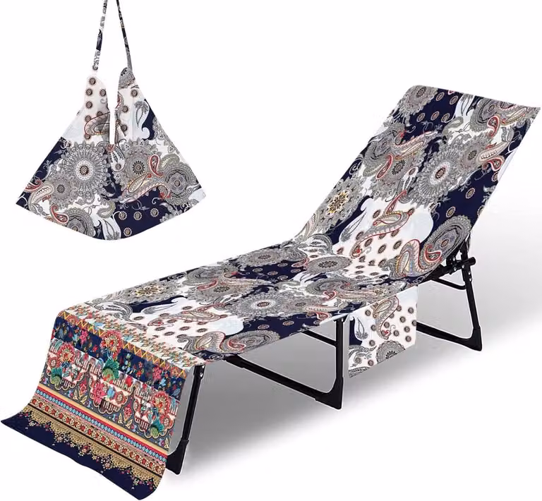Zwarte Exotische Strandstoel Handdoek Loungerhoes met Opbergvakken - 75 x 210 cm