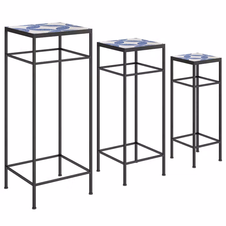 Outsunny Set van 3 plantentafels, zwart, weerbestendig en stapelbaar