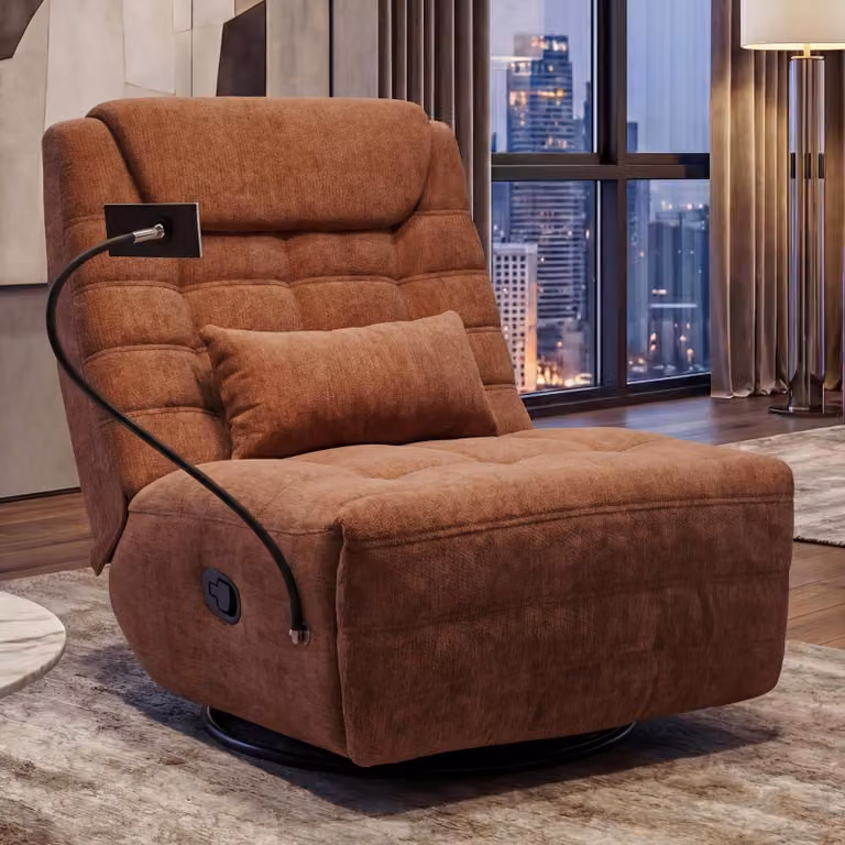 Mendler Relaxfauteuil HWC-P92, draaibare tv-fauteuil met kantelfunctie en telefoonhouder, chenille, terracotta
