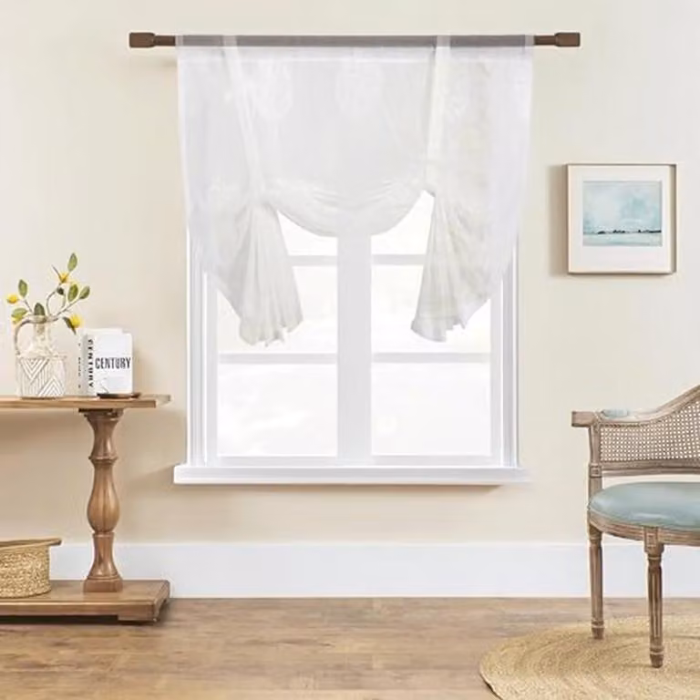 Doorschijnend voile vouwgordijn met stangtas voor woonkamer, slaapkamer, balkon, keuken of badkamer - 80 x 140 cm